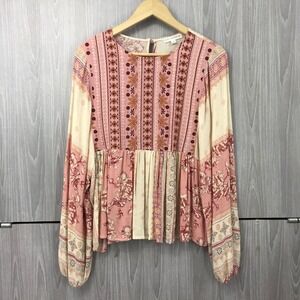 Coco + Jaimeson Long Sleeve Boho Top Womens Size: Small Floral Embroidered Rayon